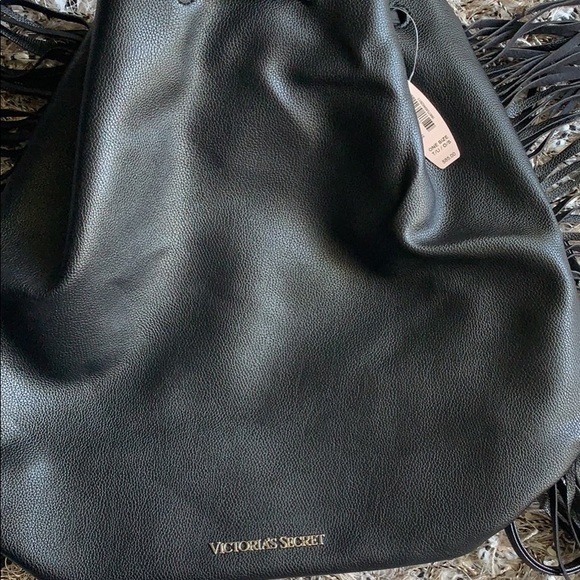 NEW Victoria's Secret fringe black drawstring bag - Picture 6 of 8